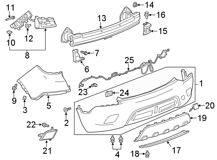 Diagram REAR BUMPER. BUMPER & COMPONENTS. for your 2013 Chevrolet Silverado   