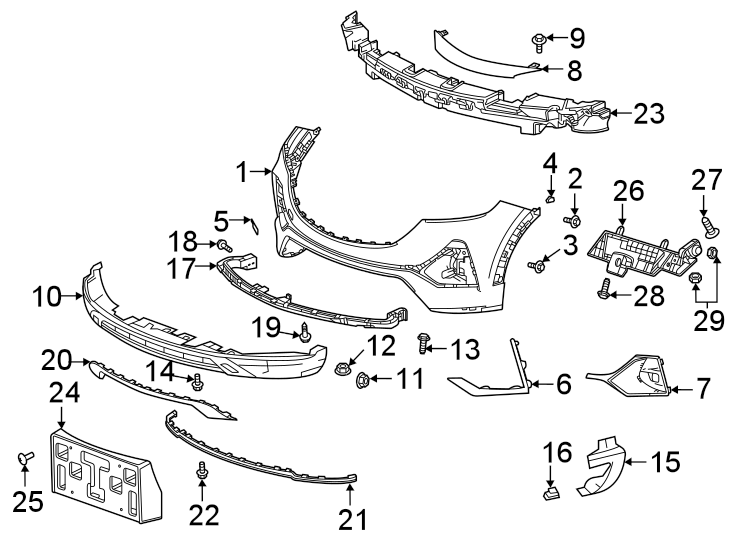 Diagram Front bumper & grille. Bumper & components. for your 2013 Chevrolet Silverado   