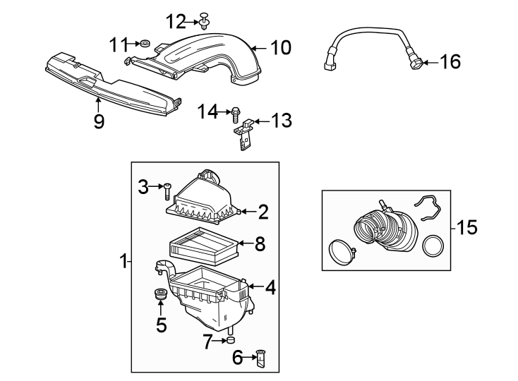 Diagram Engine / transaxle. Air intake. for your 2016 Chevrolet Spark 1.4L Ecotec M/T LS Hatchback 