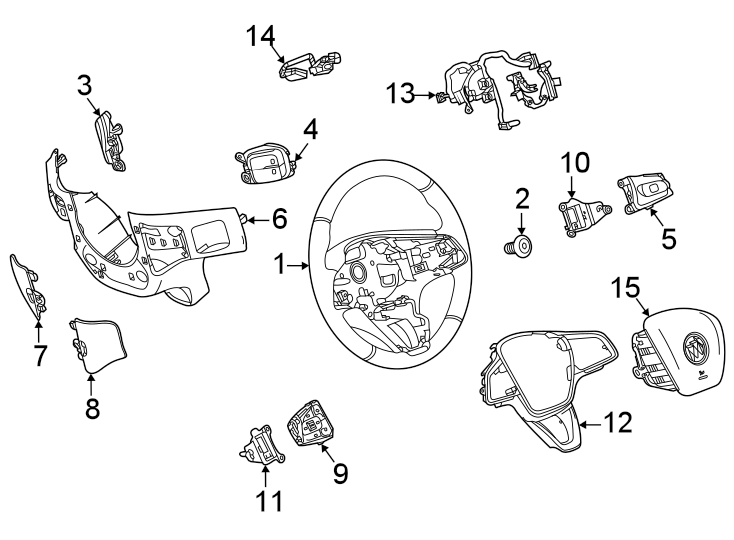 Diagram Steering wheel & trim. for your 2022 Chevrolet Silverado 1500 LT Crew Cab Pickup Fleetside 2.7L A/T 4WD 