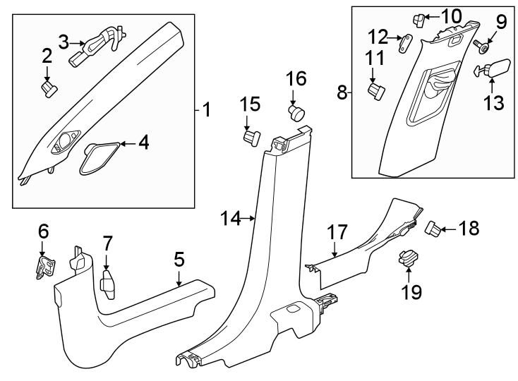 Diagram Pillars. Rocker & floor. Interior trim. for your 2016 GMC Canyon SLE Crew Cab Pickup Fleetside  