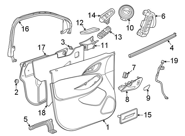 Diagram Front door. Interior trim. for your 2021 GMC Sierra 2500 HD 6.6L Duramax V8 DIESEL A/T 4WD Base Extended Cab Pickup Fleetside 