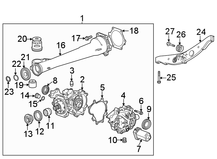 Diagram Rear suspension. Axle & differential. for your 2015 GMC Sierra 2500 HD 6.0L Vortec V8 A/T 4WD SLE Standard Cab Pickup 