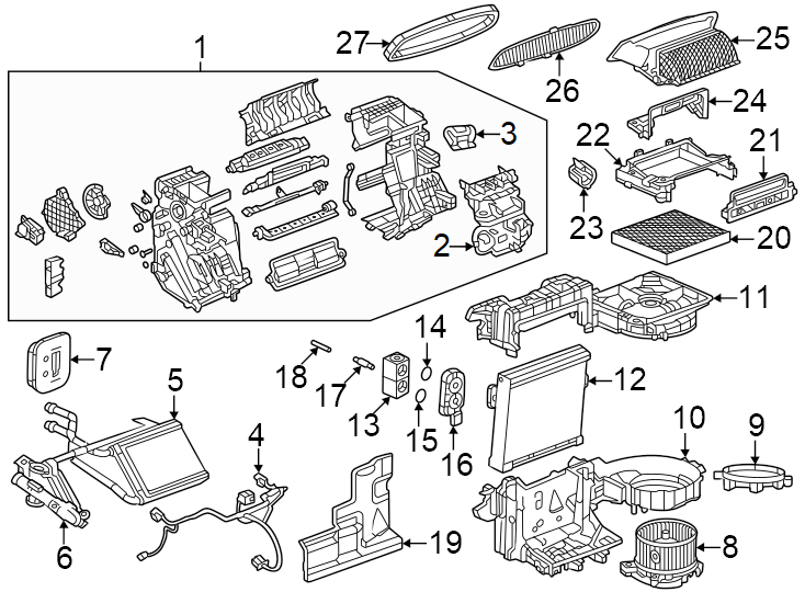 Diagram Air conditioner & heater. Evaporator & heater components. for your 2023 Chevrolet Equinox   