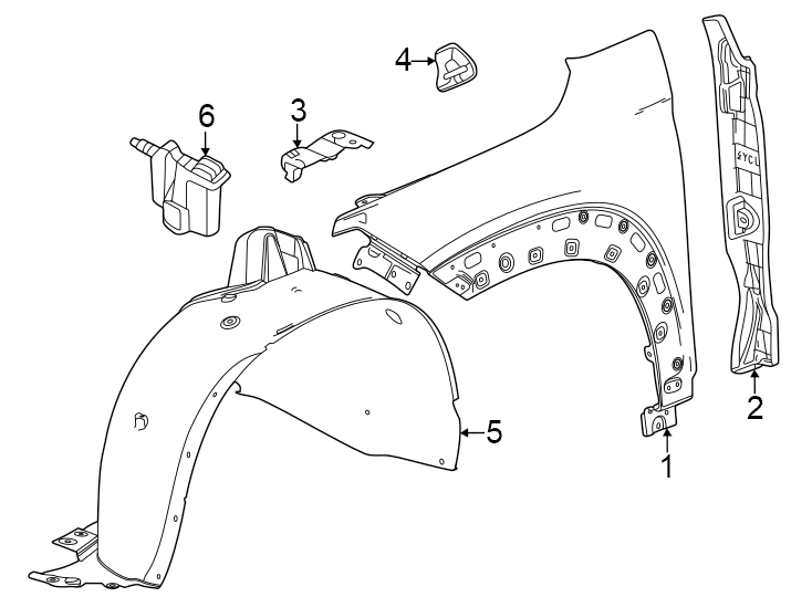 Diagram Fender & components. for your 2021 GMC Sierra 2500 HD 6.6L V8 A/T 4WD Base Extended Cab Pickup 