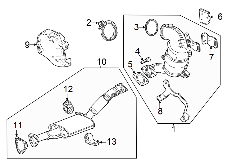 Diagram Exhaust system. Exhaust components. for your 2018 Chevrolet Equinox 1.5L Ecotec A/T FWD LT Sport Utility 