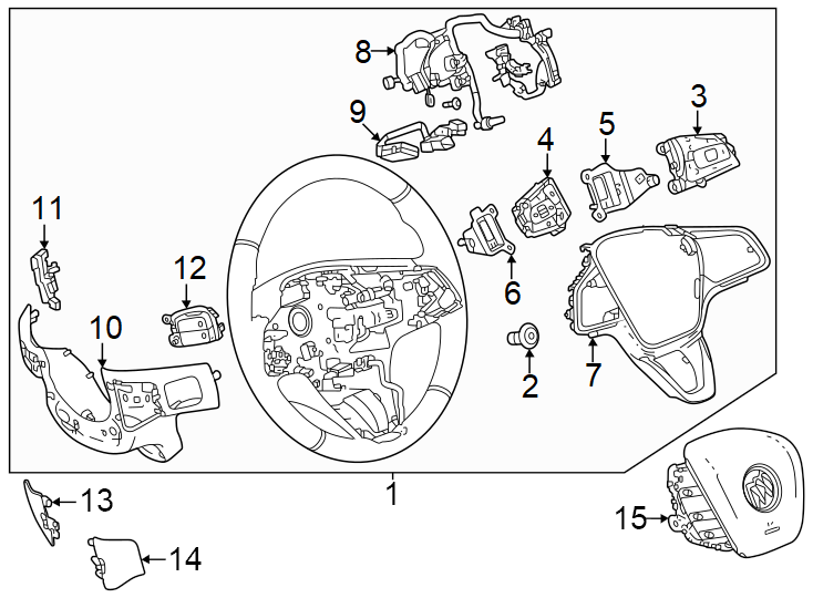 Diagram Steering wheel & trim. for your 2022 Chevrolet Silverado 1500 LT Crew Cab Pickup Fleetside 2.7L A/T 4WD 