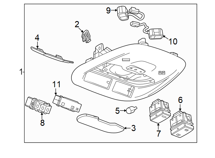 Diagram Air bag status. Onstar. Sunshade. W/GARAGE door open. W/O garage door opn. W/O sunroof. W/SUNROOF. for your 2021 Cadillac XT4   