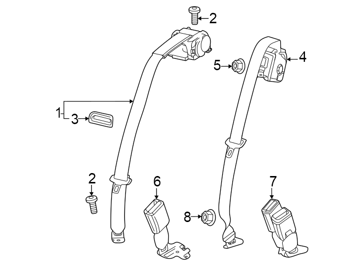 Diagram Restraint systems. Rear seat belts. for your 2018 GMC Sierra 2500 HD 6.0L Vortec V8 FLEX A/T 4WD SLE Extended Cab Pickup 