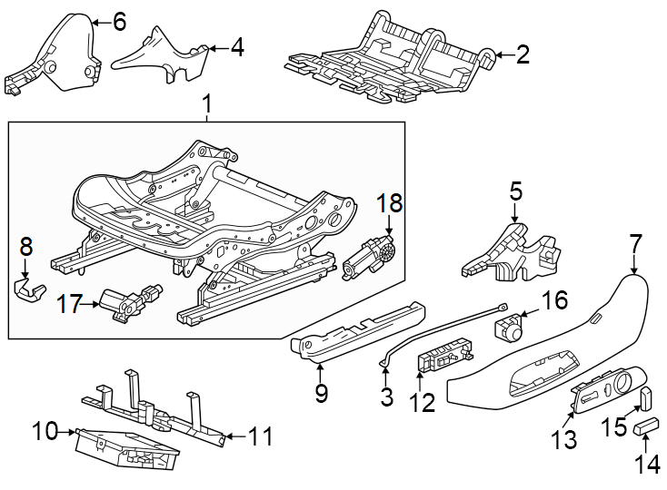 Diagram Seats & tracks. Power seat tracks & components. for your 2004 Cadillac Escalade EXT   