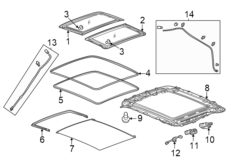 11Front. Rear. Sunroof glass. Sunshade. Type 1. Type 2.https://images.simplepart.com/images/parts/motor/fullsize/AN24645.png