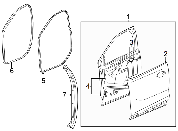 Diagram Front door. Door & components. for your 2008 Buick Enclave    