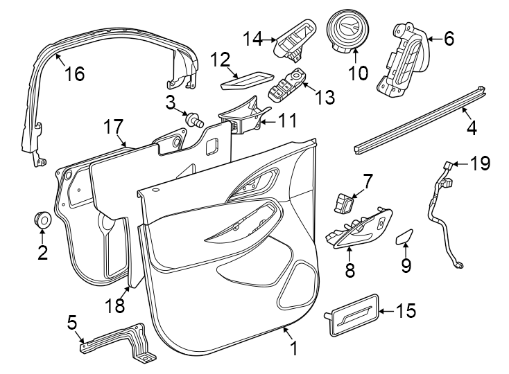 Diagram Front door. Interior trim. for your 2021 GMC Sierra 2500 HD 6.6L Duramax V8 DIESEL A/T 4WD Base Extended Cab Pickup Fleetside 