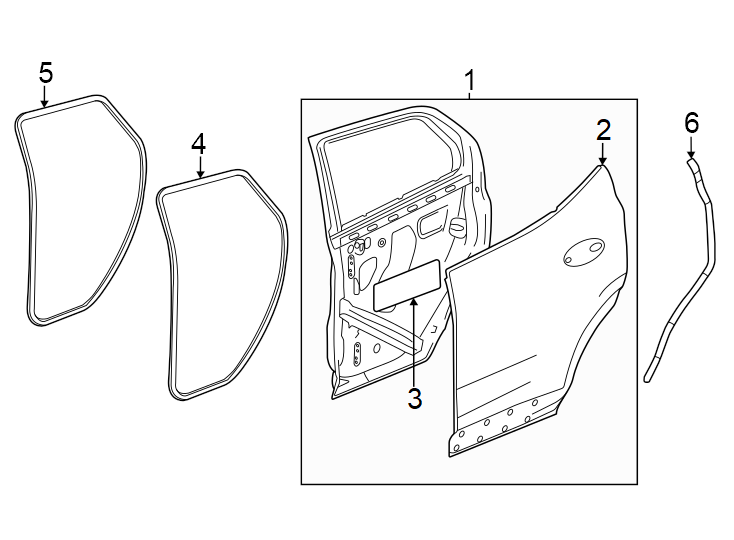 Diagram Rear door. Door & components. for your 2022 Buick Enclave    