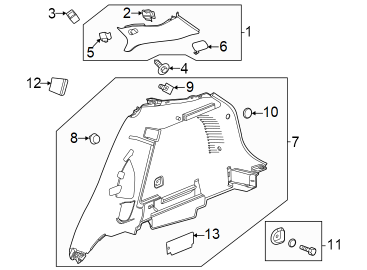 Diagram Quarter panel. Interior trim. for your Cadillac ATS  