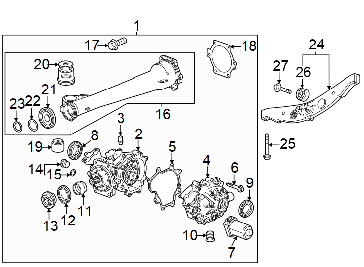 Diagram Rear suspension. Axle & differential. for your 2014 GMC Sierra 2500 HD 6.0L Vortec V8 CNG A/T 4WD SLE Crew Cab Pickup Fleetside 