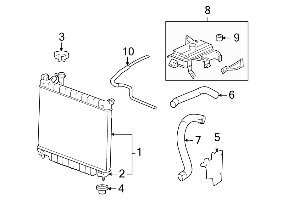 Diagram RADIATOR & COMPONENTS. for your 1995 Chevrolet K2500  Base Standard Cab Pickup Fleetside 4.3L Chevrolet V6 A/T 