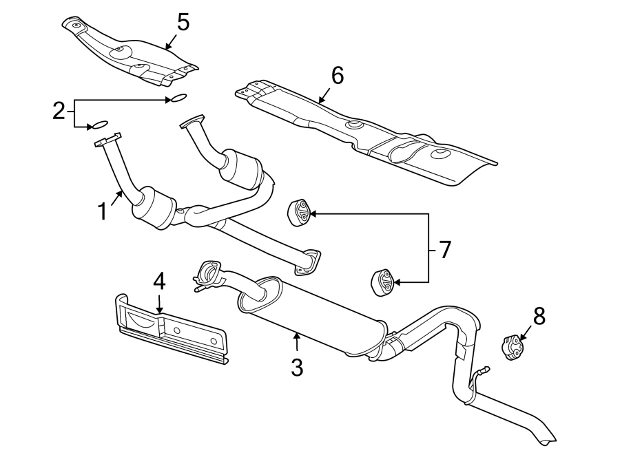 Diagram EXHAUST SYSTEM. EXHAUST COMPONENTS. for your 2006 GMC Sierra 3500 6.0L Vortec V8 M/T 4WD SLT Extended Cab Pickup Fleetside 