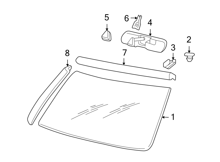 Diagram WINDSHIELD. GLASS. REVEAL MOLDINGS. for your 2003 Chevrolet Tahoe    