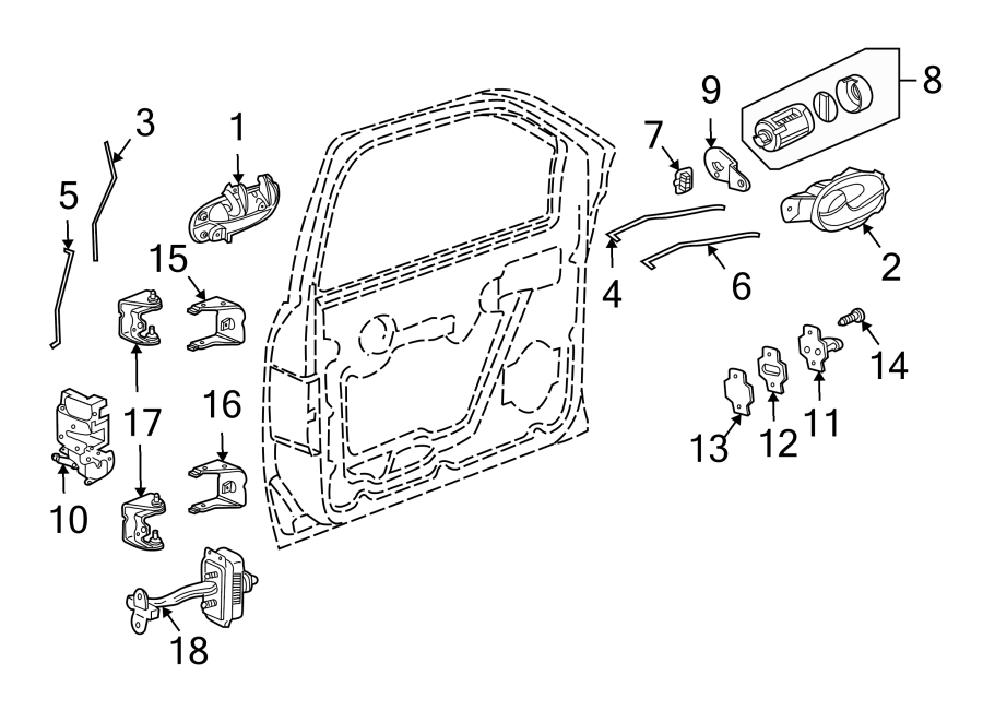 Diagram FRONT DOOR. LOCK & HARDWARE. for your 2021 GMC Sierra 2500 HD 6.6L V8 A/T 4WD SLT Extended Cab Pickup Fleetside 