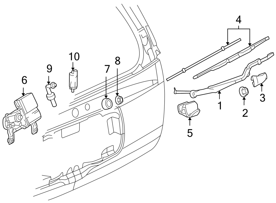 Diagram LIFT GATE. REAR WIPER COMPONENTS. for your 2005 Chevrolet Silverado 2500 HD WT Extended Cab Pickup Fleetside  