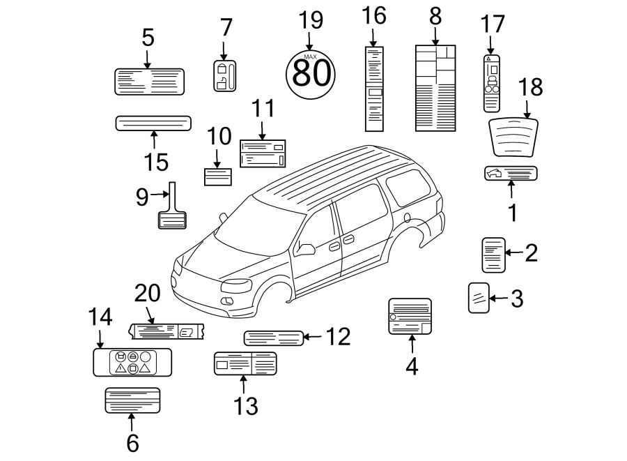 Diagram INFORMATION LABELS. for your 2020 Chevrolet Silverado   