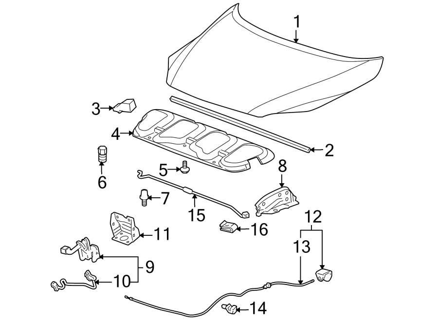 Diagram HOOD & COMPONENTS. for your 2007 GMC Sierra 1500 Classic SLE Extended Cab Pickup 5.3L Vortec V8 A/T RWD 