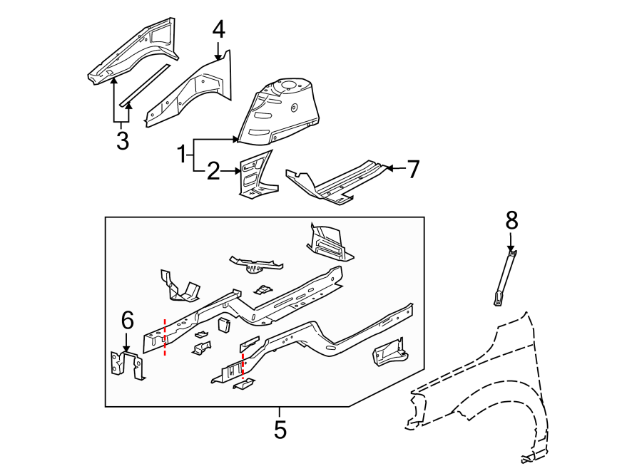 Diagram FENDER. STRUCTURAL COMPONENTS & RAILS. for your 2014 Chevrolet Impala   