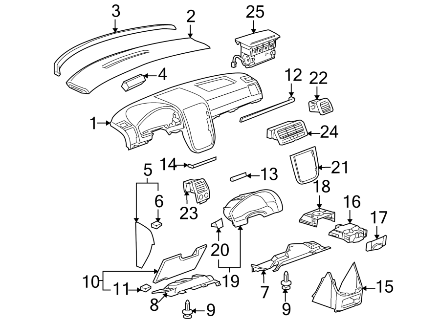 Diagram INSTRUMENT PANEL COMPONENTS. for your 2005 Chevrolet Silverado 2500 HD WT Extended Cab Pickup Fleetside  