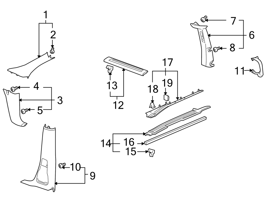 Diagram PILLARS. ROCKER & FLOOR. INTERIOR TRIM. for your 2005 Chevrolet Corvette   