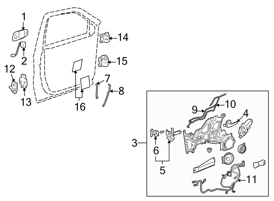 Diagram FRONT DOOR. LOCK & HARDWARE. for your 2001 Pontiac Aztek   