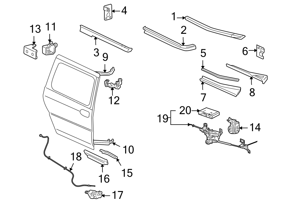 Diagram SIDE LOADING DOOR. TRACKS & COMPONENTS. for your 2015 GMC Sierra 2500 HD 6.0L Vortec V8 A/T RWD Base Crew Cab Pickup Fleetside 