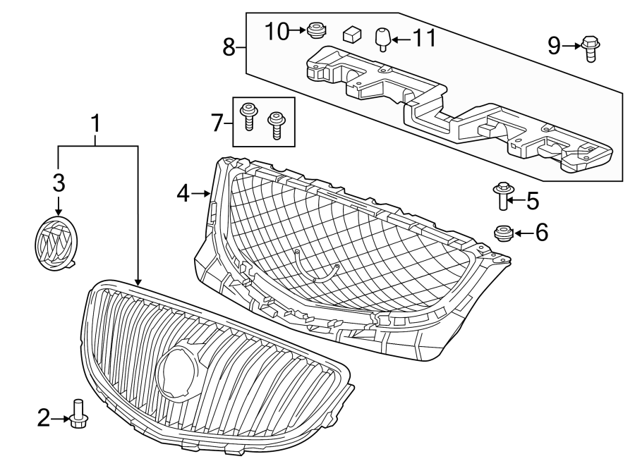 Diagram GRILLE & COMPONENTS. for your 2024 Chevrolet Suburban    