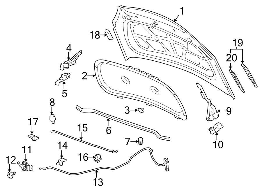 Diagram EXTERIOR TRIM. HOOD & COMPONENTS. for your 2022 Chevrolet Suburban    