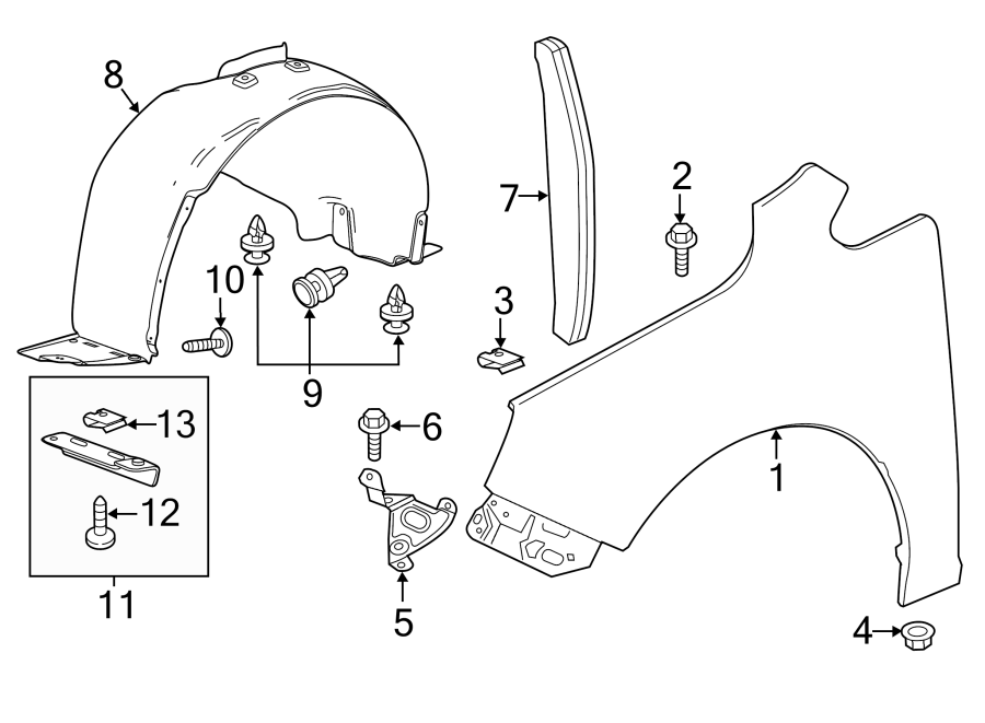 Diagram FENDER & COMPONENTS. for your 2024 Chevrolet Suburban  Z71 Sport Utility  