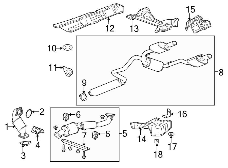 Diagram EXHAUST SYSTEM. EXHAUST COMPONENTS. for your 2018 Chevrolet Equinox 2.0L Ecotec A/T FWD LT Sport Utility 