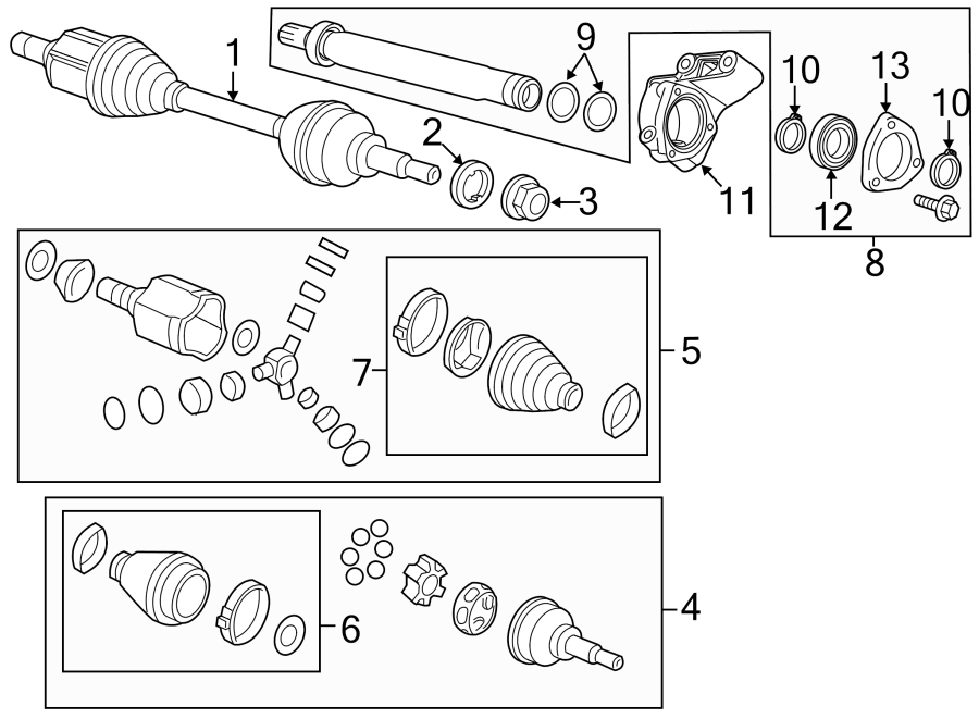 Diagram FRONT SUSPENSION. DRIVE AXLES. for your 2019 Chevrolet Equinox 2.0L Ecotec A/T 4WD LT Sport Utility 