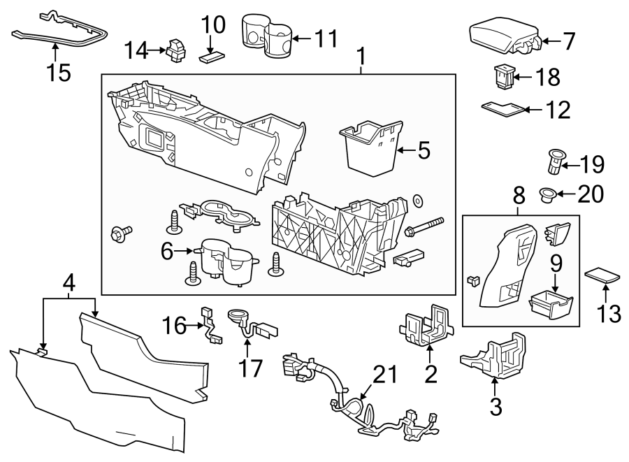 Diagram CENTER CONSOLE. for your 2013 Cadillac ATS Base Sedan 2.0L Ecotec M/T RWD 