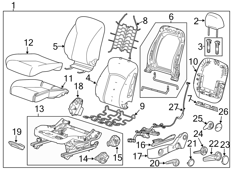 Diagram SEATS & TRACKS. DRIVER SEAT COMPONENTS. for your 2005 Chevrolet Express 3500   