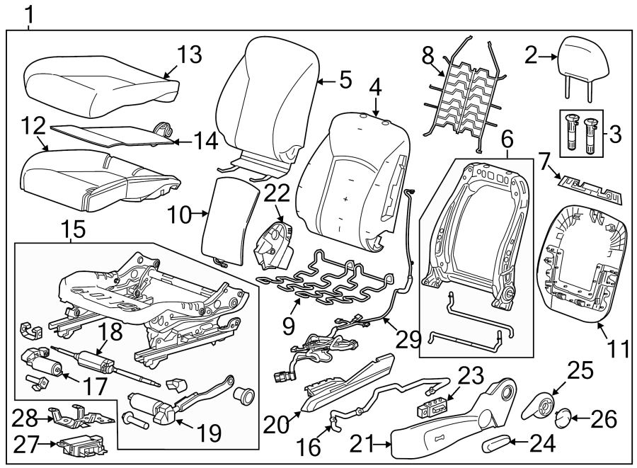 Diagram SEATS & TRACKS. DRIVER SEAT COMPONENTS. for your 2010 Chevrolet Silverado 1500 LTZ Extended Cab Pickup  