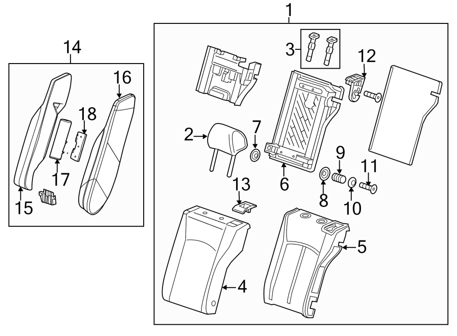 Diagram SEATS & TRACKS. REAR SEAT COMPONENTS. for your 2018 Cadillac ATS Premium Luxury Sedan 3.6L V6 A/T RWD 