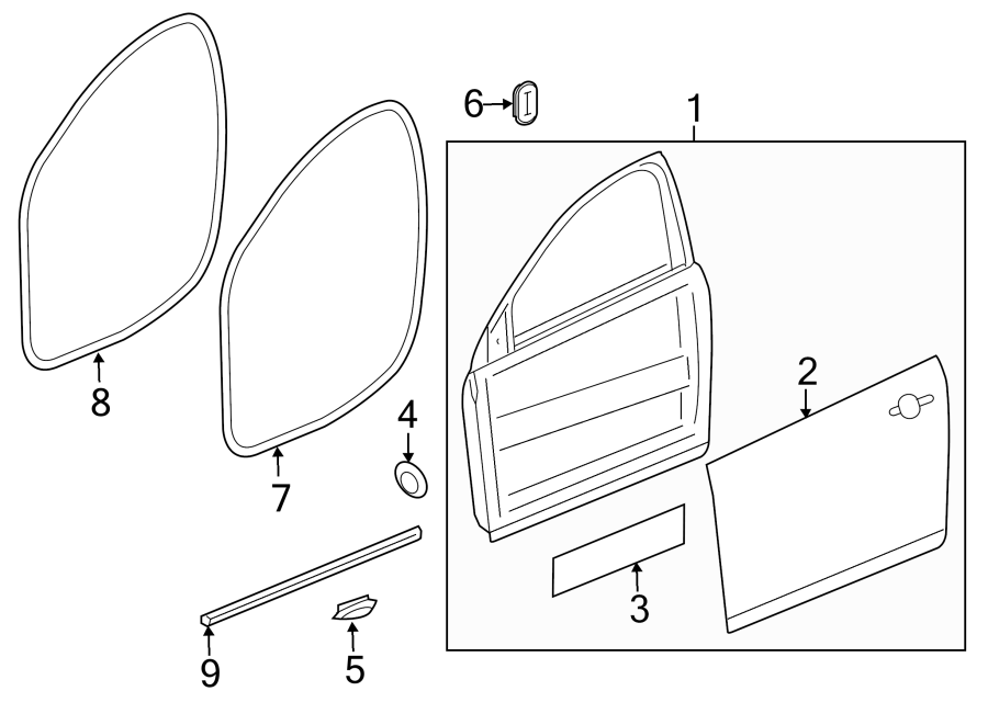 Diagram FRONT DOOR. DOOR & COMPONENTS. for your 2023 Cadillac XT4   