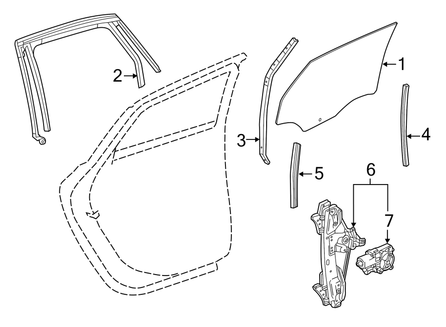 Diagram REAR DOOR. GLASS & HARDWARE. for your 2021 Chevrolet Spark   