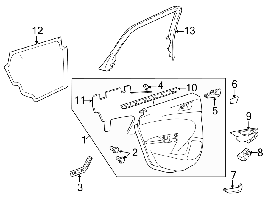 Diagram REAR DOOR. INTERIOR TRIM. for your 2015 Chevrolet Silverado 3500 HD LT Standard Cab Pickup  