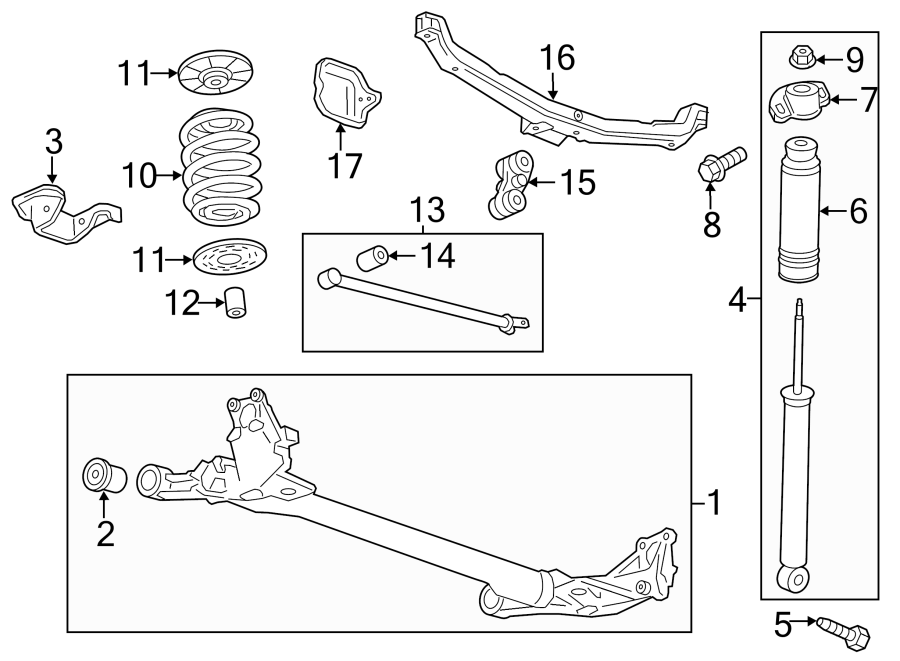 Diagram REAR SUSPENSION. SUSPENSION COMPONENTS. for your 2017 GMC Sierra 2500 HD 6.0L Vortec V8 A/T RWD Base Standard Cab Pickup Fleetside 