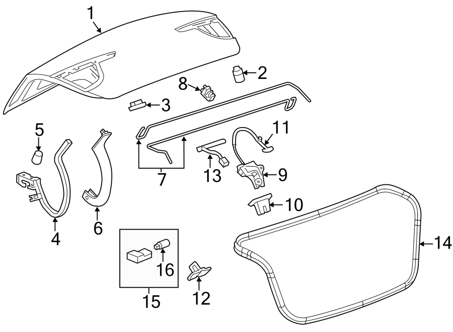 Diagram TRUNK LID. LID & COMPONENTS. for your 2020 Chevrolet Suburban    