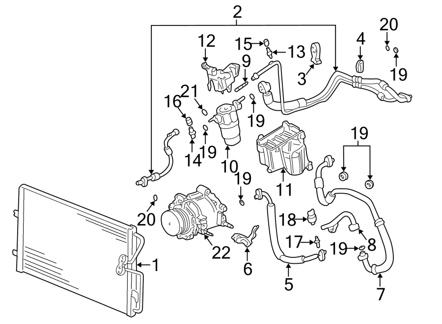 Diagram Air conditioner & heater. Compressor & lines. Condenser. for your 2012 GMC Sierra 2500 HD 6.6L Duramax V8 DIESEL A/T RWD SLE Crew Cab Pickup Fleetside 