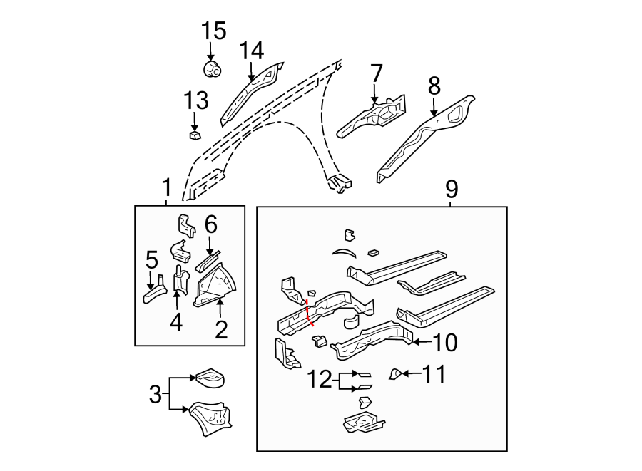 Diagram FENDER. STRUCTURAL COMPONENTS & RAILS. for your 2019 Cadillac CT6   