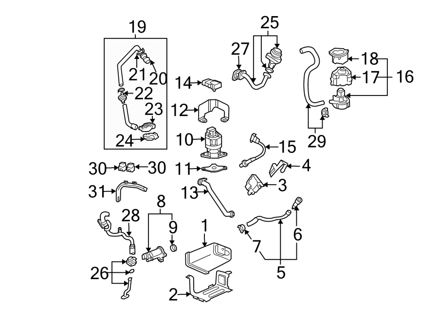 Diagram Emission system. Front door. Emission components. for your 2013 GMC Savana 3500   