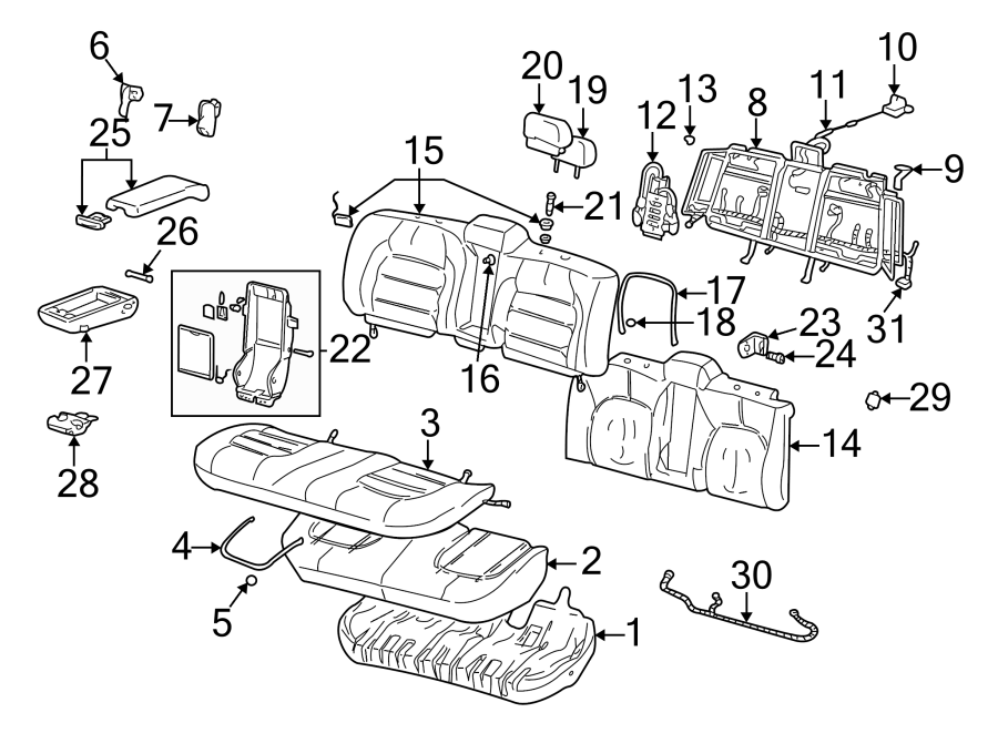 Diagram SEATS & TRACKS. REAR SEAT COMPONENTS. for your Cadillac